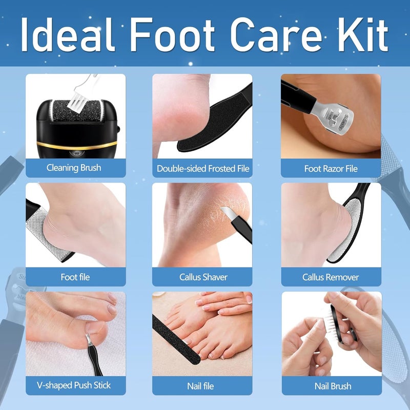Jamestry Callus Remover for Feet, Electric Foot Callus Remover Waterproof with 3 Rollers 2 Speed Battery Display,17 in1 Rechargeable Foot File Pedicure Kits for Dead Hard Cracked Dry Skin - Image 5